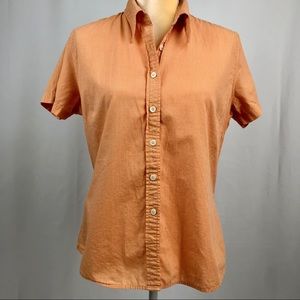Britches Orange Gingham Button Up Short Sleeve Top